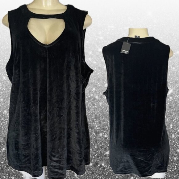 Torrid +2 Black Velour Choker Neckline Curved Hemline Sleeveless Pullover Top - Picture 1 of 6